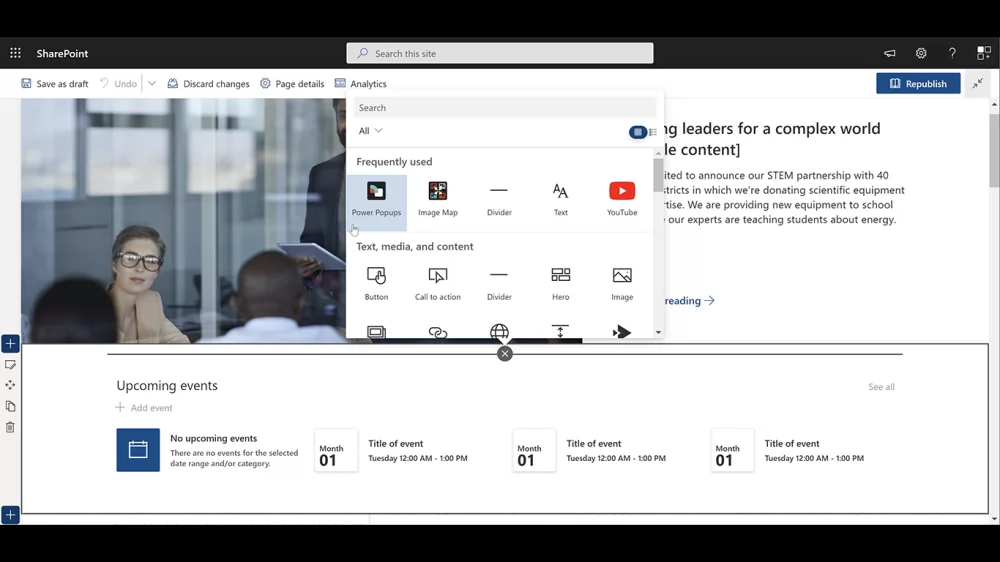 Adding the Power Popups web part to a SharePoint page