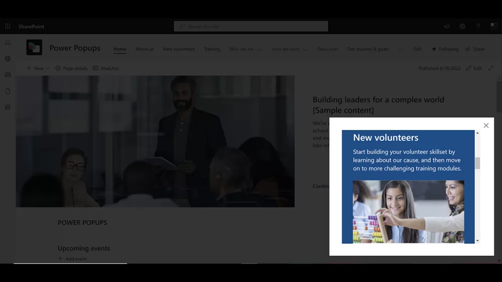 Auto open popup announcing news on a SharePoint page